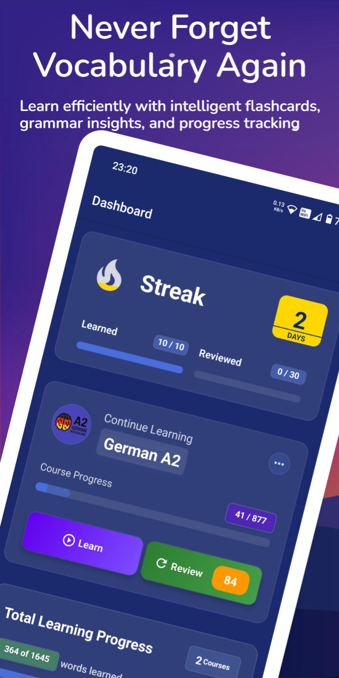 App Screenshot 1 - Dashboard and Streak
