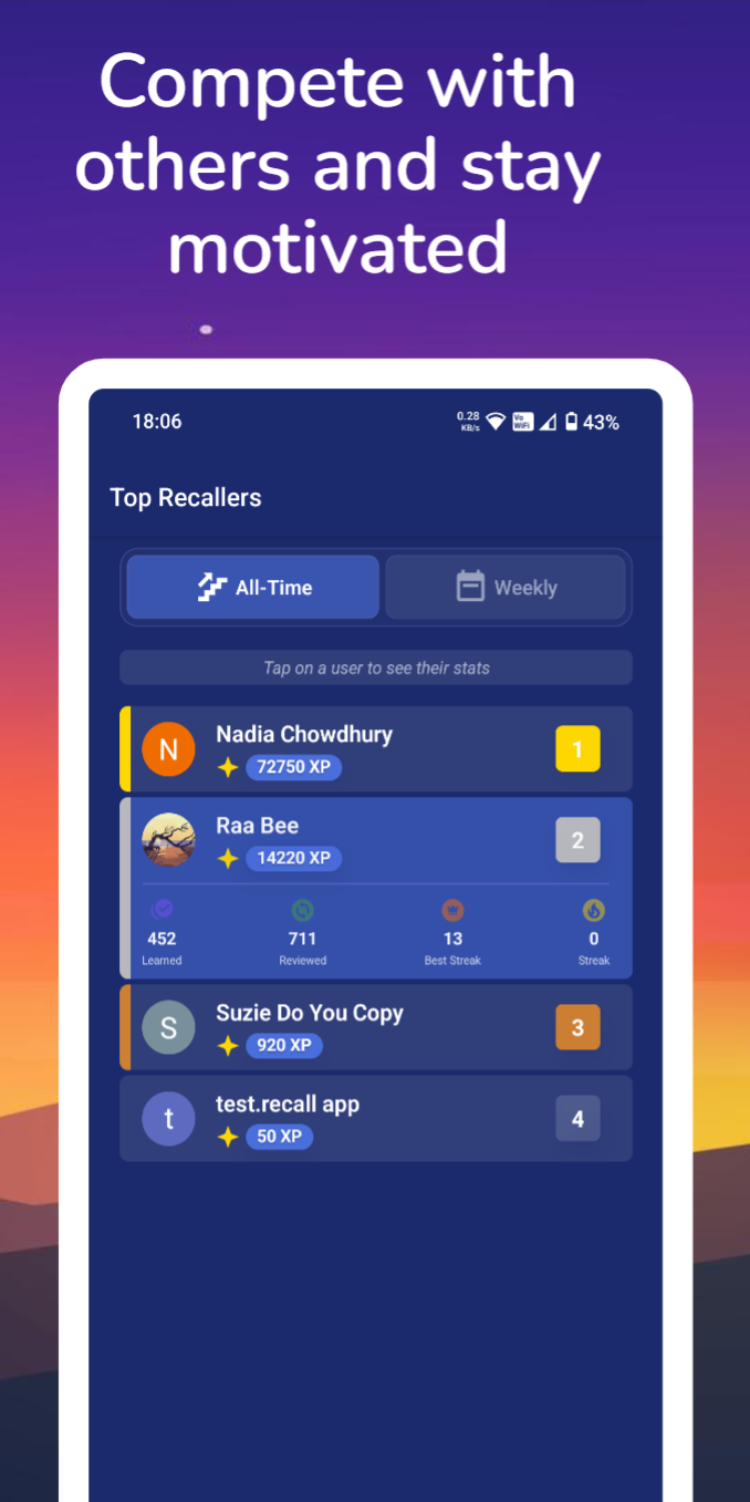 App Screenshot of total learning progress